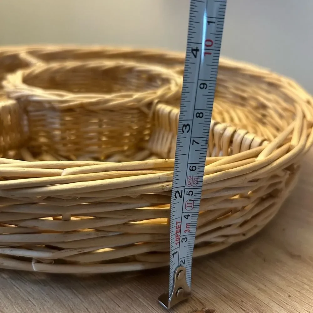Handwoven Round Wicker Basket with Central Divider